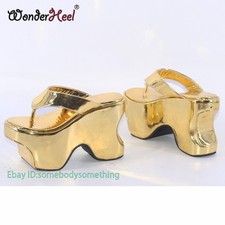 Sandálias femininas sexy salto plataforma espelho couro aumento altura 12 cm comprar usado  Enviando para Brazil
