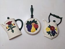 Lote 3 HOMCO arte de parede cozinha pendurar frigideira bule floral frutas 3309 3310 3311 comprar usado  Enviando para Brazil