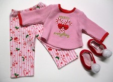 Usado, Conjunto de Chinelos Pijama Térmico American Girl Rosa Merry Everything Candy Cane *Excelente comprar usado  Enviando para Brazil
