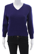 Suéter feminino The Row decote V de cashmere manga comprida com nervuras roxo tamanho G comprar usado  Enviando para Brazil