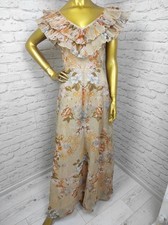 Jean Allen London VTG lata 80. Sukienka maxi Kwiatowy szyfon Tkanina Plisowany kołnierz Rozmiar S na sprzedaż  PL