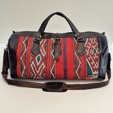 Bolsa de viagem Kilim couro boho fim de semana tapete vintage 22” vermelho marroquino, usado comprar usado  Enviando para Brazil