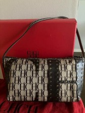 Bolsa de ombro Carolina Herrera cravejada bolsa de mão couro lona preta bege USADA JPN, usado comprar usado  Enviando para Brazil