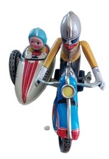 Vintage Tin Wind-up Motorcycle with Sidecar – Works, Collectible Toy na sprzedaż  PL