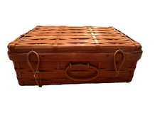 Antiga cesta de piquenique de vime marrom retangular alça oval 15” X 11” X 6” * comprar usado  Enviando para Brazil