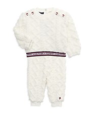 Usado, Conjunto de calças moletom logotipo pele sintética bebê Tommy Hilfiger 18M roupa de pelúcia branca comprar usado  Enviando para Brazil