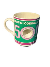 Caneca de café vintage papel 50º dia "Aqui está olhando para 50!" Caneca novidade anos 80 Japão comprar usado  Enviando para Brazil