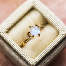 Anel de aliança de casamento feminino de ouro amarelo 14k com pavê de diamante pedra da lua sextavada EUA 3-9, usado comprar usado  Enviando para Brazil