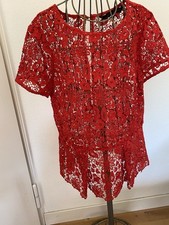Spitzenbluse rote häkelblumen gebraucht kaufen  München