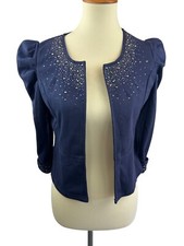 Jaqueta cardigã feminina Eva Braun manga folhada SM azul marinho strass comprar usado  Enviando para Brazil