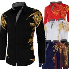 Camisa versátil de botones con estampado dorado para hombre Camisas informales de manga larga Prendas para el torso de oficina segunda mano  Embacar hacia Mexico