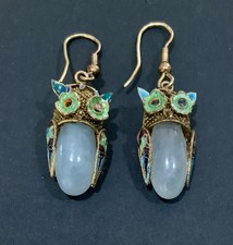 Brincos de coruja casulo jade exportação chinesa vintage prata dourada esmalte colorido raro comprar usado  Enviando para Brazil
