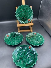 MCM Lefton Holly Berry Natal 4 pratos de lanche #161 folha verde baga vermelha comprar usado  Enviando para Brazil
