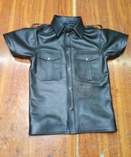 Usado, Camisa de couro militar gay masculina estilo couro preto macio couro de vaca real... comprar usado  Enviando para Brazil