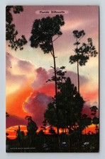 Florida Silhouette Palm Tree Cartão Postal Vintage Lembrança Padrão Vista Cartão Antigo comprar usado  Enviando para Brazil