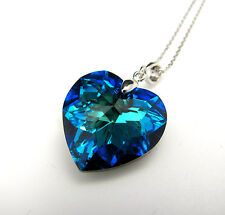 Usado, Colar Bermuda Azul 925 SÓLIDO Prata Esterlina Elementos Swarovski Coração Cristal comprar usado  Enviando para Brazil