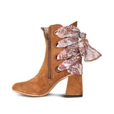 Freebird Tempo Botas de Tornozelo Zíper Lateral Cachecol Cadarço Salto Bloco Couro Camurça Tamanho 7 comprar usado  Enviando para Brazil
