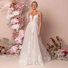 Vestidos de noiva boho linha A alças de espaguete apliques de renda vestidos de noiva de praia comprar usado  Enviando para Brazil