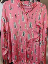 Usado, Blusa Zara Feminina Rosa Quente Estampa de Luzes da Cidade Cetim Tamanho M Top comprar usado  Enviando para Brazil