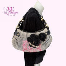 *RARO* Bolsa de ombro vintage Juicy Couture cinza rosa preta com apliques de flores comprar usado  Enviando para Brazil