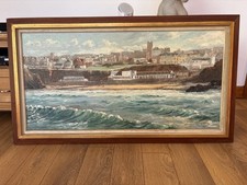Pintura costeira da Cornualha – Nancy Bailey – Cena de praia de Newquay – Óleo assinado 120cm comprar usado  Enviando para Brazil