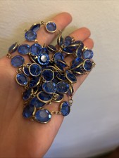 Vintage Swarovski Azul Facetado Cristal Moldura Colar Banhado a Ouro 9mm 39” Deco comprar usado  Enviando para Brazil