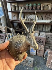 Cabide antigo de latão esculpido à mão lindo muito raro cabeça de veado pendurado na parede comprar usado  Enviando para Brazil