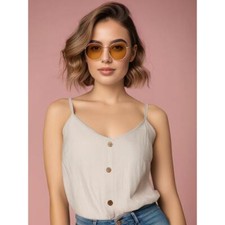 Regata feminina One Clothing cinza com botões e tiras tamanho grande casual verão, usado comprar usado  Enviando para Brazil