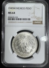 Un Peso Plata México 1945M. NGC MS 64, LUSTER segunda mano  Embacar hacia Mexico