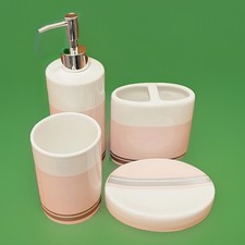 Juego de accesorios de baño rosa diseño tinta salpicadura rosa pintado 4 piezas (blanco rosa) segunda mano  Embacar hacia Mexico