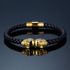 Pulseira masculina de couro caveira dupla punk gótica pulseiras de presente ouro preto comprar usado  Enviando para Brazil