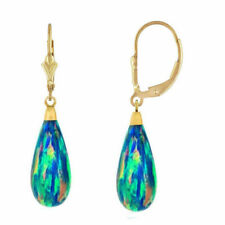 Usado, Brincos pendurados de ouro amarelo 14K em forma de gota de lágrima azul escuro opala de fogo nas costas  comprar usado  Enviando para Brazil