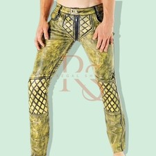 Calça masculina de couro estilo dois tons estilo gay estilo LGBTQ couro de cordeiro genuíno comprar usado  Enviando para Brazil