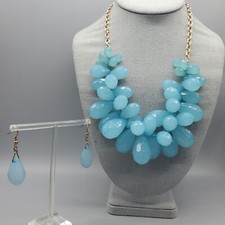 Conjunto de Brinco Colar Cha Cha Azul Crackle Acrílico Teardrop Dangles Orelha Perfurada comprar usado  Enviando para Brazil
