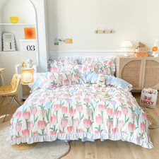 Conjunto de roupa de cama flor tulipa para meninas queen babados conjunto de capa de edredom conjunto de cama capa de edredom, usado comprar usado  Enviando para Brazil