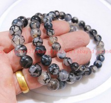 Pulseira de contas redondas ágata veias de dragão preto e branco natural 6/8/10/12 mm 7,5" comprar usado  Enviando para Brazil