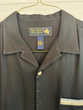 Camisa masculina Nat Nast botão de seda grande preta bolso manga curta tema golfe "VTG" comprar usado  Enviando para Brazil