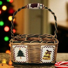 Usado, Antigo organizador de armazenamento de bambu/vime cesta utensílio caddy azulejos de Natal 13"T  comprar usado  Enviando para Brazil