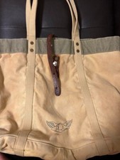 RRL Ralph Lauren Logotipo Asa Bolsa Tote Vintage Bege Metal Lona Cáqui Excelente comprar usado  Enviando para Brazil