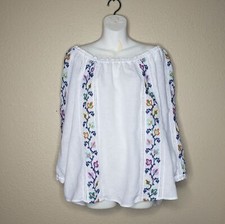 Blusa J Jill Love feminina de linho branca floral bordada tamanho LP viagem costeira comprar usado  Enviando para Brazil