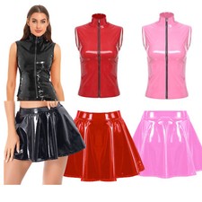 Usado, Blusa feminina aparência molhada jaquetas plissada brilhante alargada linha A mini saia clubwear comprar usado  Enviando para Brazil