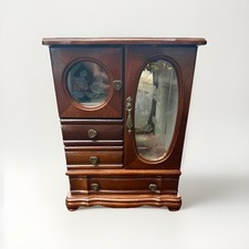 Caixa de joias de madeira vintage armário baú com anéis de colares de porta de balanço de vidro gravado comprar usado  Enviando para Brazil