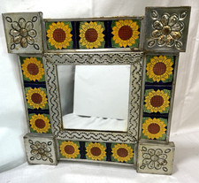 Espelho de estanho mexicano com azulejos de girassol Talavera arte popular artesanal 11"", usado comprar usado Espelho de estanho mexicano com azulejos de girassol Talavera arte popular artesanal 11"", usado comprar usado  Enviando para Brazil