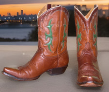 Botas femininas vintage antigas Gringo PeeWee verde incrustadas biqueira de couro 9,5 B *V. RARA*, usado comprar usado  Enviando para Brazil