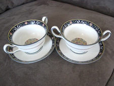Antigo Wedgwood Runnymede 2 pés tigelas de sopa creme azul escuro osso porcelana W4472 comprar usado  Enviando para Brazil