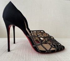 Christian Louboutin Preto Aranea Teia de Aranha Salto Cristal Bombas de Cetim Tamanho 41 comprar usado  Enviando para Brazil