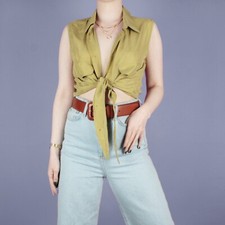 Blusa blusa vintage anos 80 anos 90 seda crop cottagecore gravata amarela dourada pequena 10, usado comprar usado  Enviando para Brazil