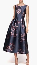 Usado, Vestido de Coquetel Kay Unger Elsa Floral Linha A Azul Marinho Francês $288 Novo Tamanho 6 comprar usado  Enviando para Brazil