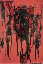 American 20C, Sergio Rondon, 1963, Pintura a tinta sobre papel, figuras carmesim, usado comprar usado  Enviando para Brazil