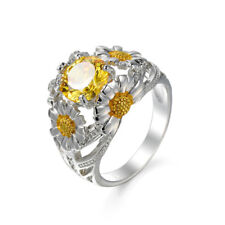 Anel feminino prata folheado a ouro amarelo citrino flor natural cor dourada tamanho 6-10 comprar usado  Enviando para Brazil